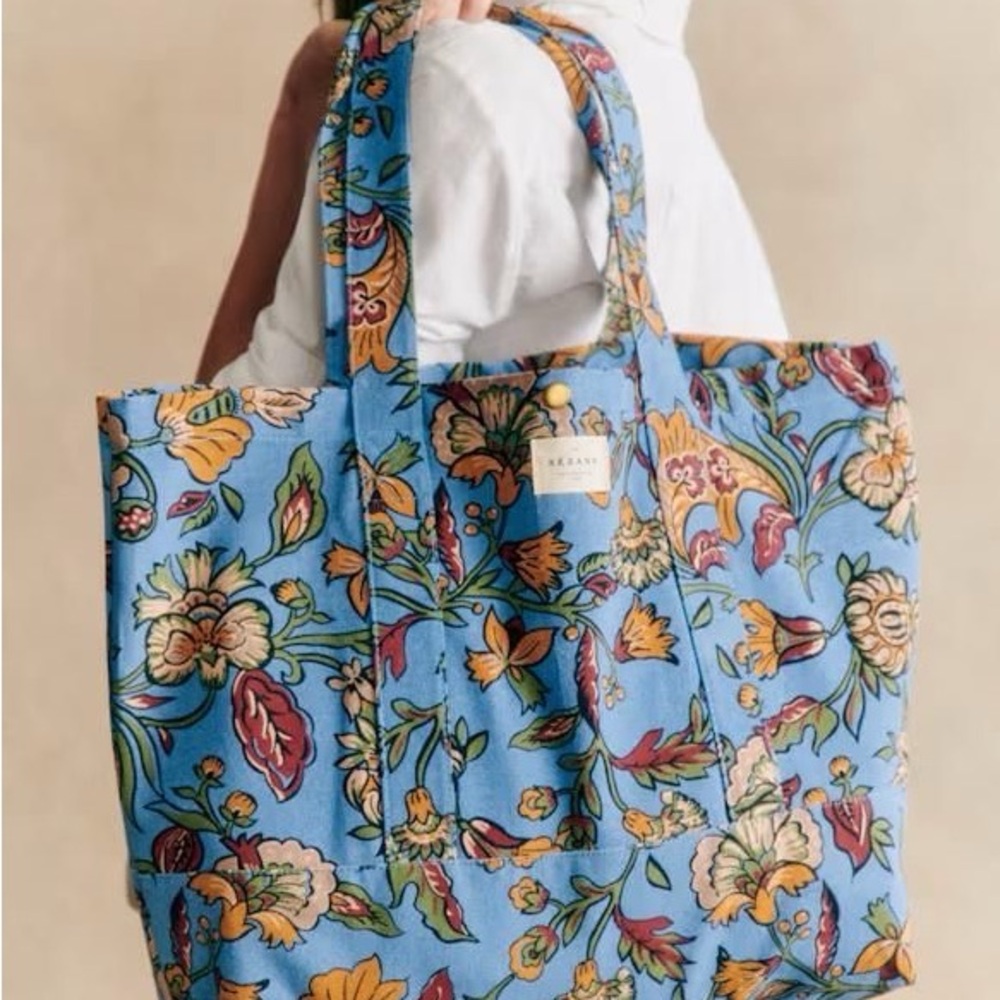 Sezane Blue Tote Bag Vibrant Durable Design